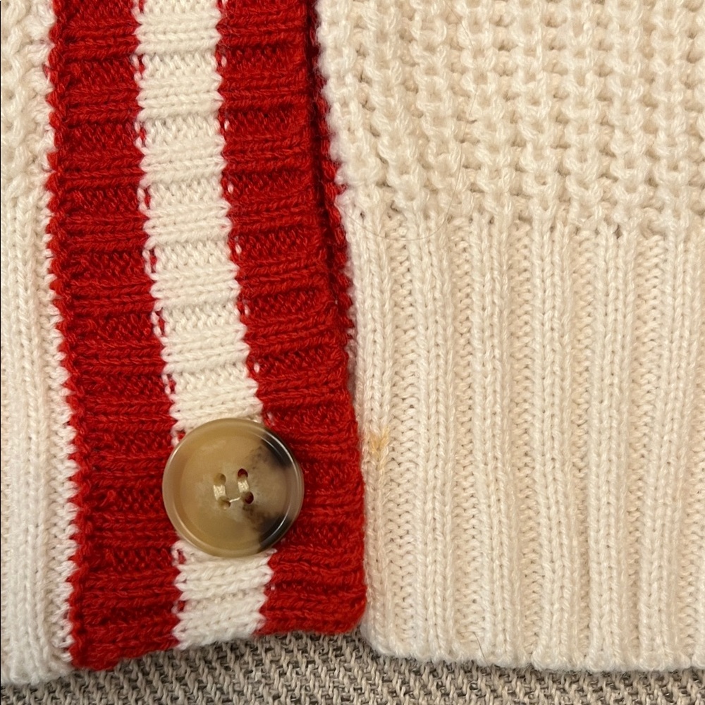 Love Tree Cream Collegiate Sweater with Red Stripe Trim - Picture 3 of 4